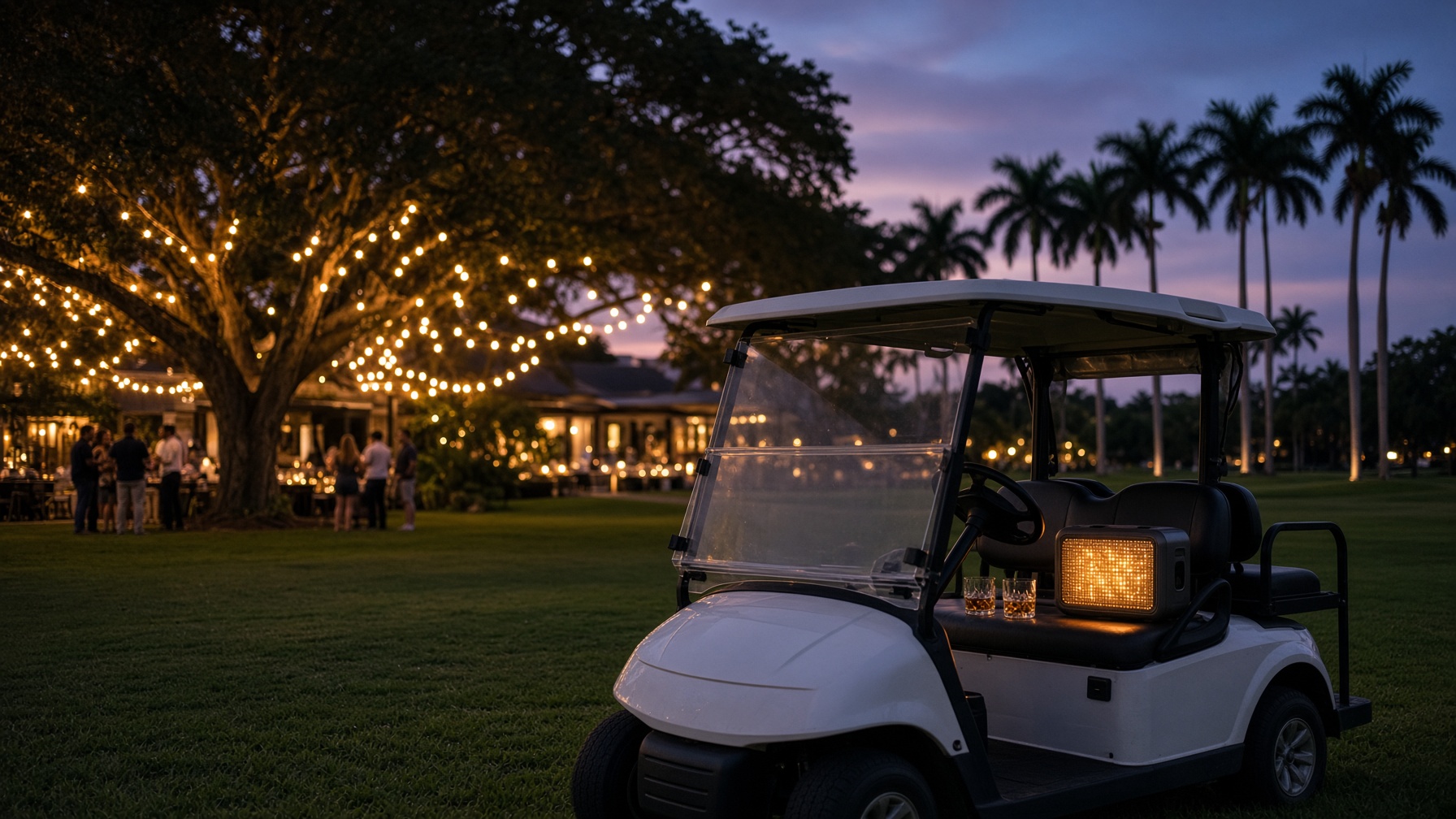 Splash Money Golf on-course activation at dusk